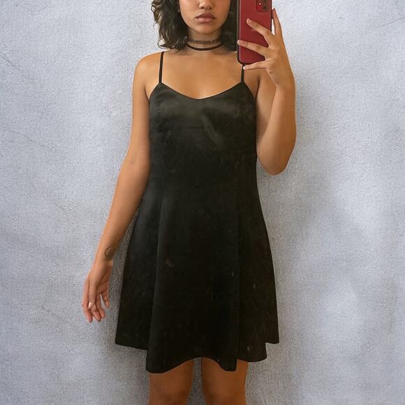Vintage 90s Maurices Black Satin Party Slip Dress Size 13 - Picture 1 of 7